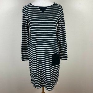 J. Jill Sweater Dress S Black Gray Striped Shift Tunic Short Long‎ Sleeve Pocket